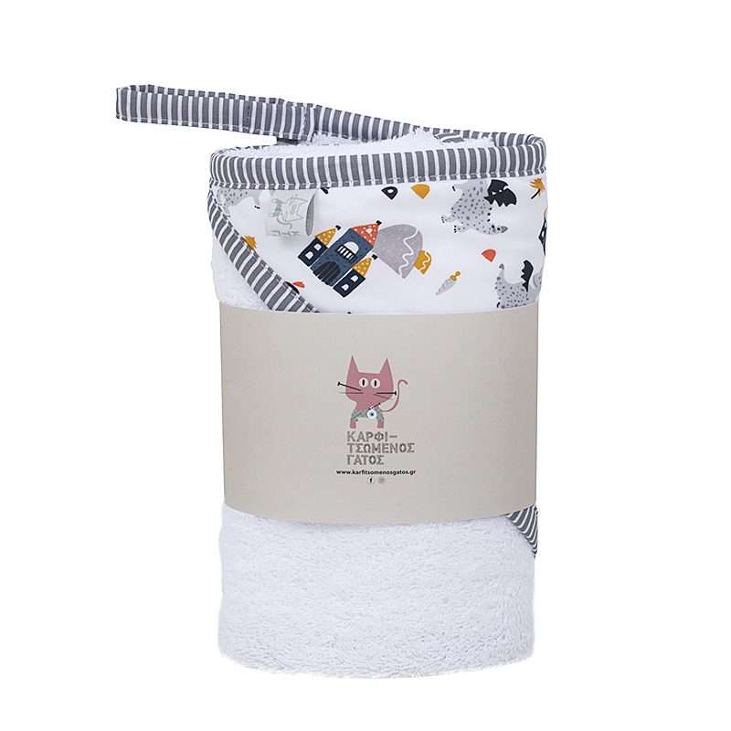 Peshqir-mantil i butë për bebe, prej pambuku Oeko-Tex me printim – Knight Castle