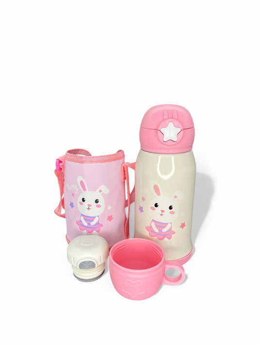 Shishe uji termike 600ml për fëmijë me banny, përfshin kapak shtesë dhe mbajtëse gote.