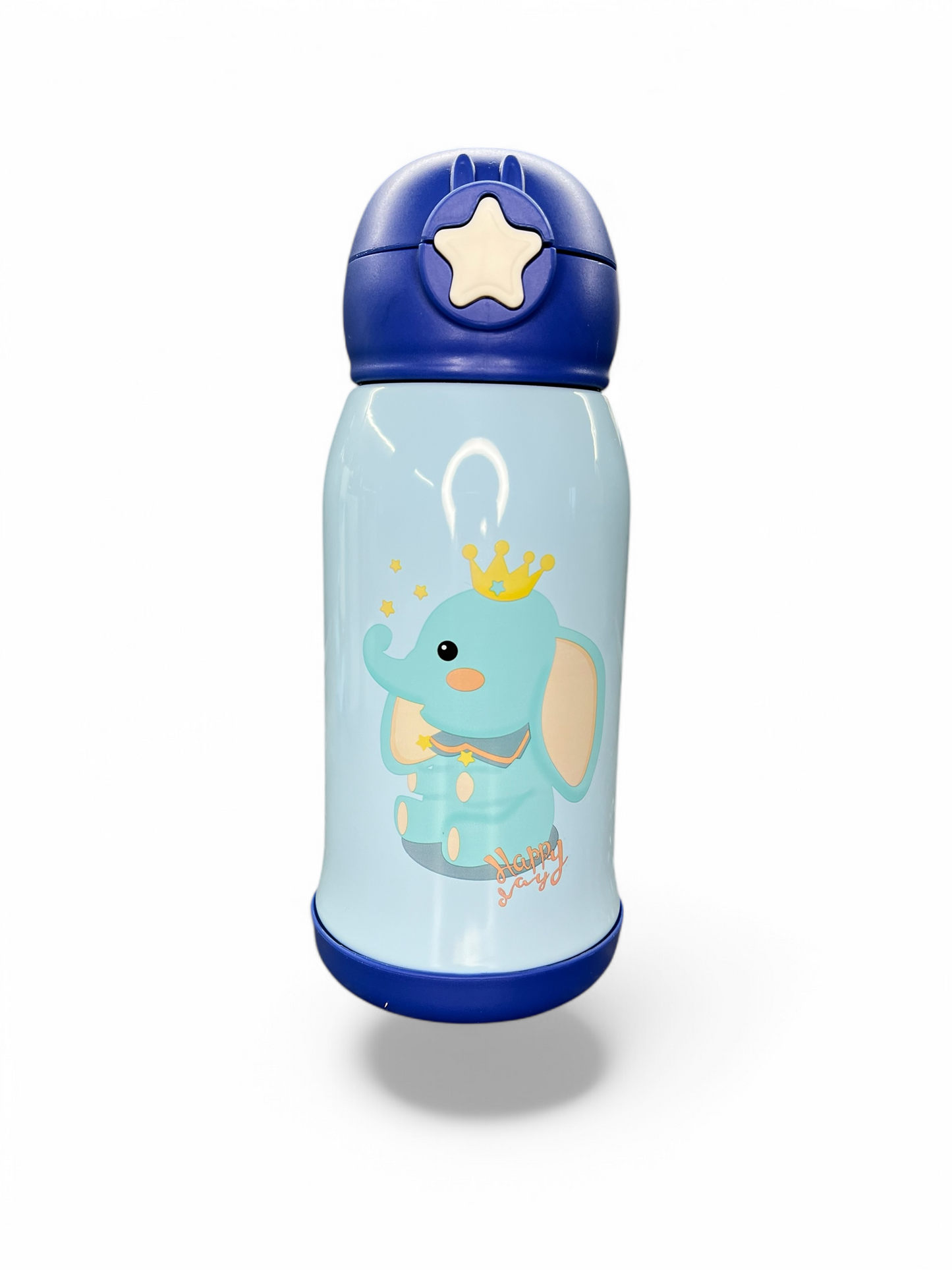Shishe uji termike 600ml për fëmijë me elephant, përfshin kapak shtesë dhe mbajtëse gote.