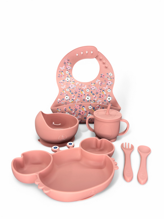 Seti Silikoni për Fëmijë me Kupë Ngjitëse Krab Pink