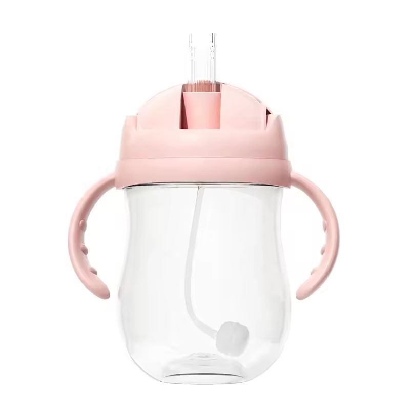 Shishe për fëmijë nga materiali Tritan me pipë dhe peshë, 300ml, ngjyrë pink