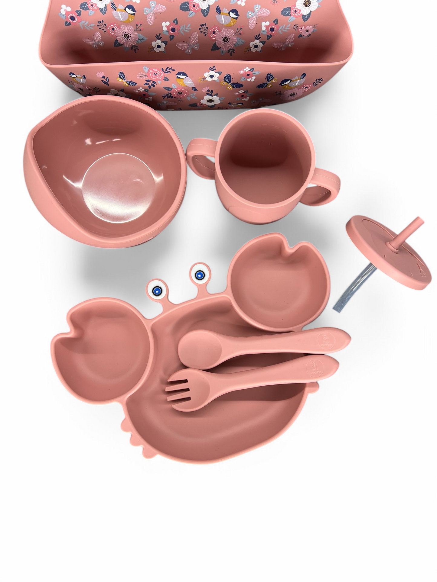 Seti Silikoni për Fëmijë me Kupë Ngjitëse Krab Pink