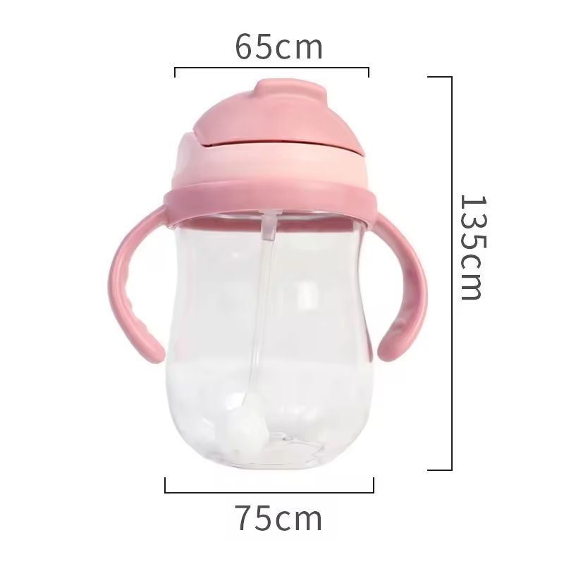 Shishe për fëmijë nga materiali Tritan me pipë dhe peshë, 300ml, ngjyrë pink
