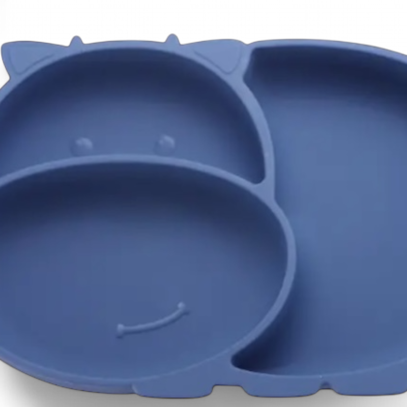 Pjatë silikoni për fëmijë në formë hippo me kupë ngjitëse. Blue