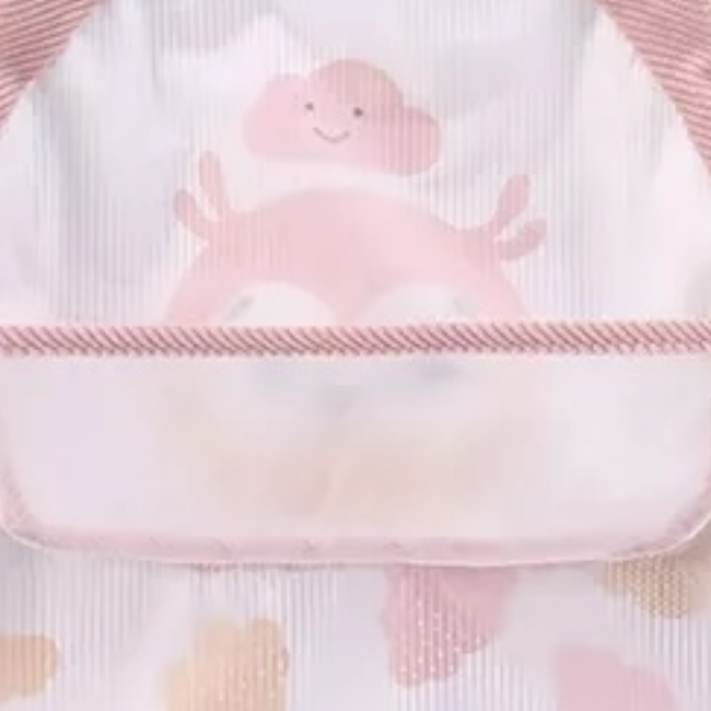 Bib i papërshkueshëm nga uji me mëngë pambuku dhe xhep me sumboll pink owl