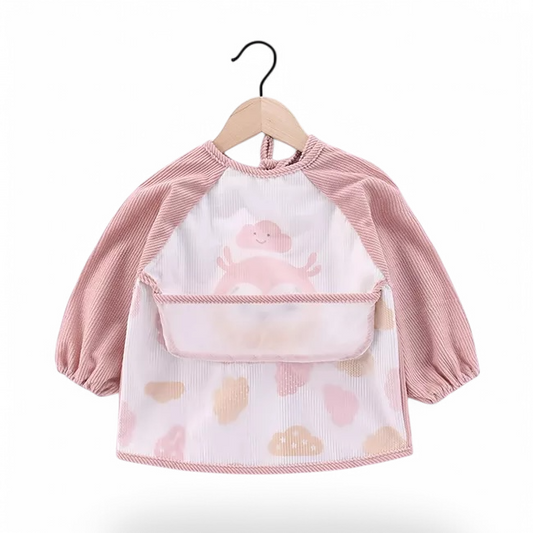 Bib i papërshkueshëm nga uji me mëngë pambuku dhe xhep me sumboll pink owl