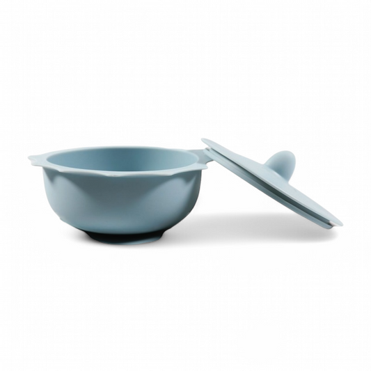 Tasi Silikoni për Fëmijë me Kapak dhe Kupë Ngjitëse. Blue