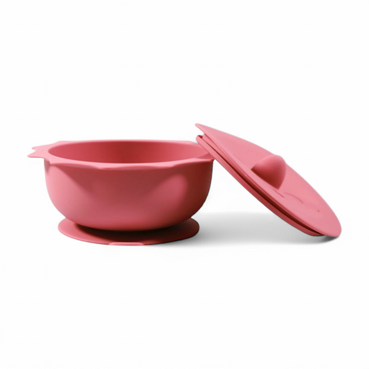 Tasi Silikoni për Fëmijë me Kapak dhe Kupë Ngjitëse. Dusty Pink