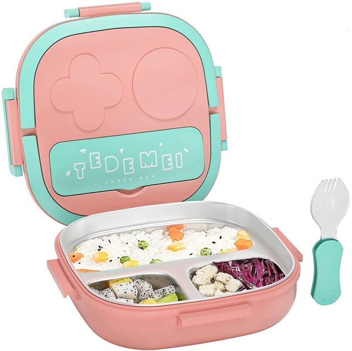 Kuti dreke prej çeliku inox 304 me 3 ndarje, ngjyrë pink