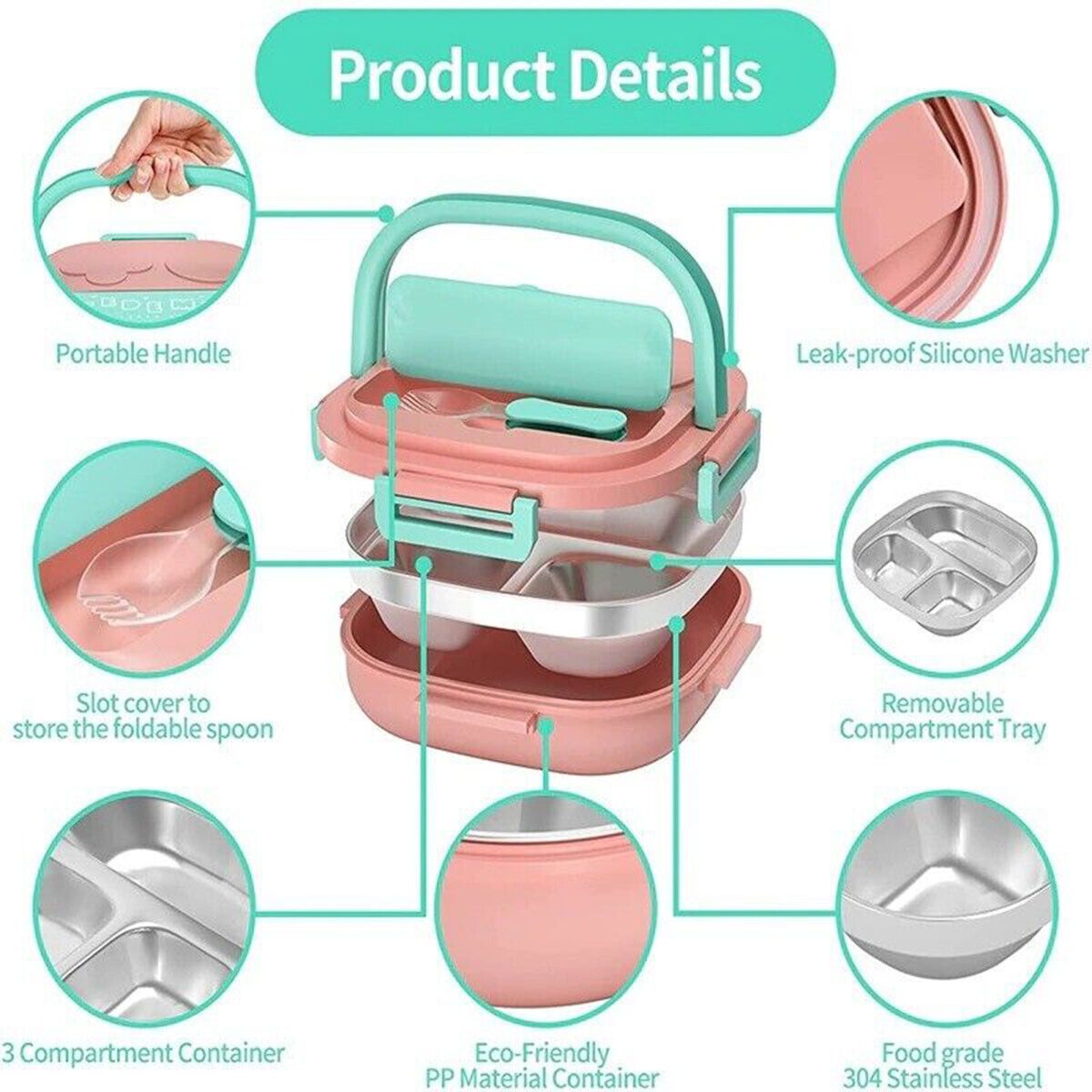 Kuti dreke prej çeliku inox 304 me 3 ndarje, ngjyrë pink