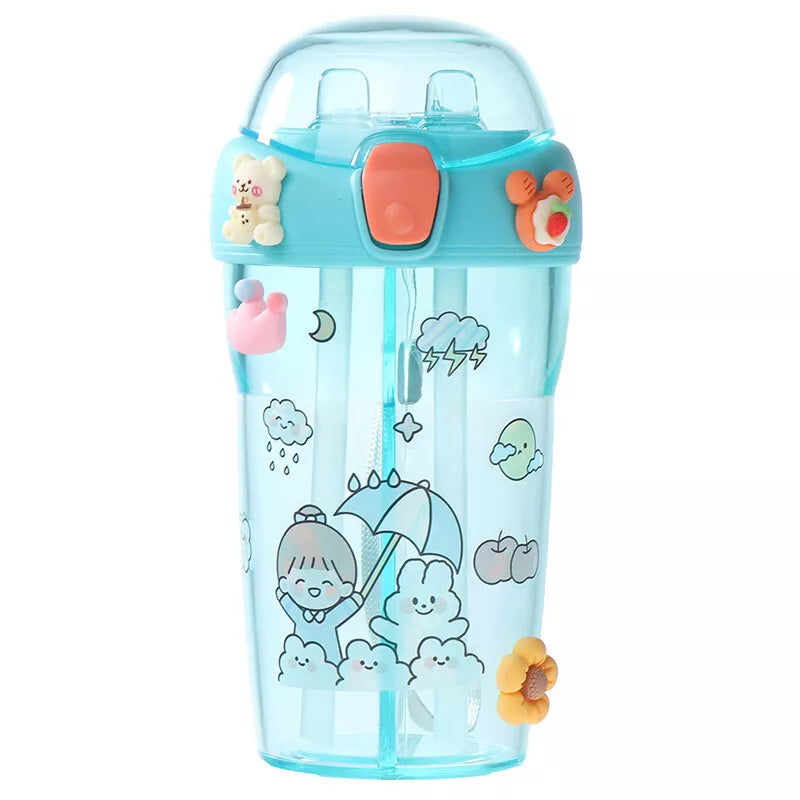 Shishe plastike për fëmijë me dy pipeta, 430ml, blue