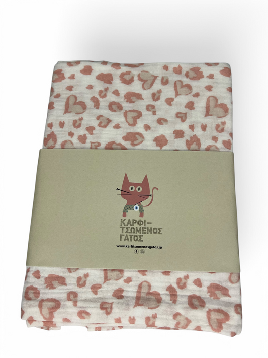 Muslin pambuku organik me printim Pink Animal