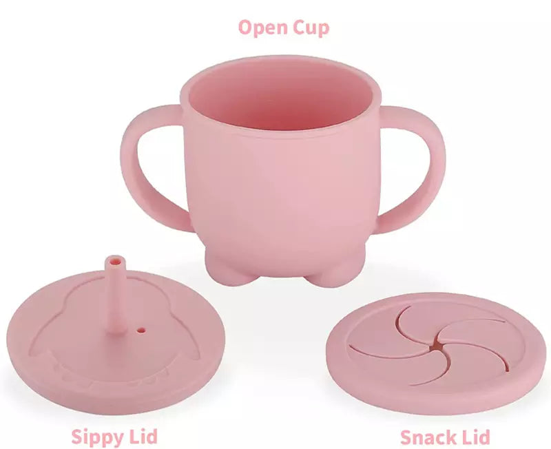 Kupë Silikoni për Fëmijë me Shtrydhës (160ml) dhe Kontejner Snack 2 në 1. Pink