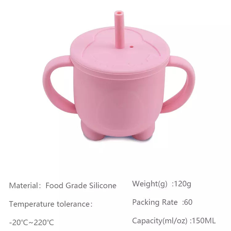 Kupë Silikoni për Fëmijë me Shtrydhës (160ml) dhe Kontejner Snack 2 në 1. Pink