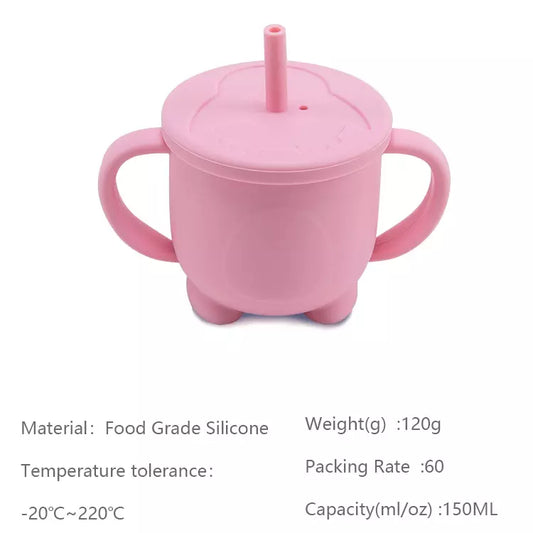 Kupë Silikoni për Fëmijë me Shtrydhës (160ml) dhe Kontejner Snack 2 në 1. Pink