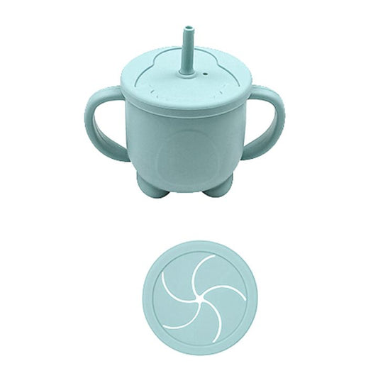 Kupë Silikoni për Fëmijë me Shtrydhës (160ml) dhe Kontejner Snack 2 në 1. Light blue